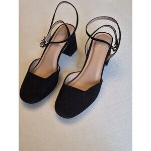 A New Day Black Suede Ankle Strap Block Heels Classic Pumps Size 9